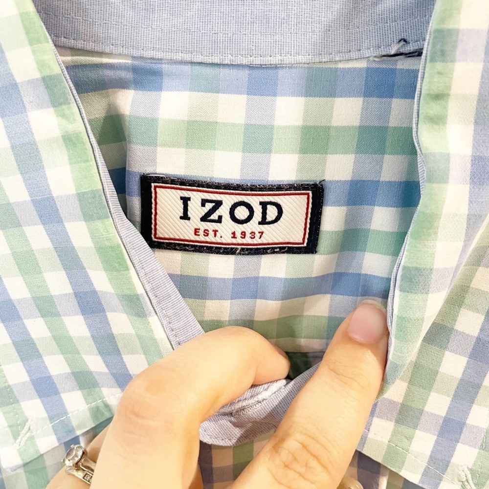 Izod Button Down Plaid Long Sleeve Dress Shirt M - Picture 6 of 8